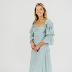 Worth Collective Corrine Tiered Sleeve Maxi Dress with Pockets in Teal Blue